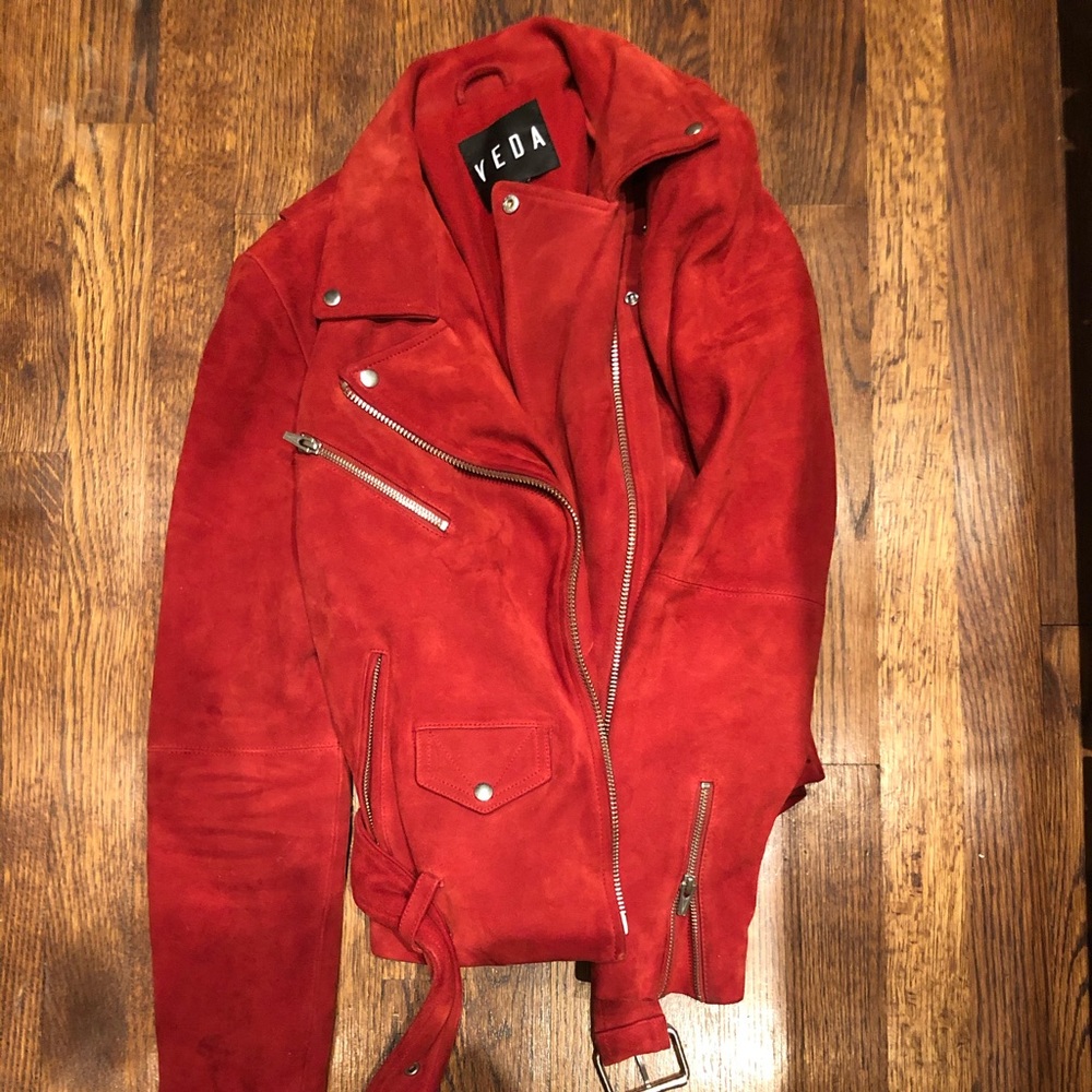 Veda Suede Moto-Jacket Red